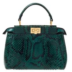 Pre Owned Fendi Green/Black Python Mini Peekaboo Top Handle Bag