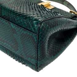 Pre Owned Fendi Green/Black Python Mini Peekaboo Top Handle Bag