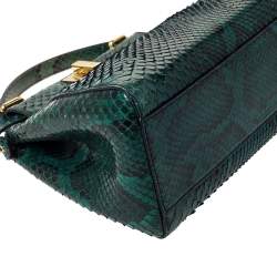 Pre Owned Fendi Green/Black Python Mini Peekaboo Top Handle Bag