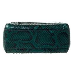 Pre Owned Fendi Green/Black Python Mini Peekaboo Top Handle Bag