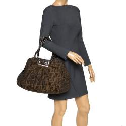 Pre Owned Fendi Tobacco Zucca Canvas and Leather Mia Hobo