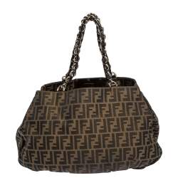 Pre Owned Fendi Tobacco Zucca Canvas and Leather Mia Hobo