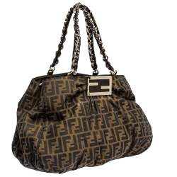 Pre Owned Fendi Tobacco Zucca Canvas and Leather Mia Hobo