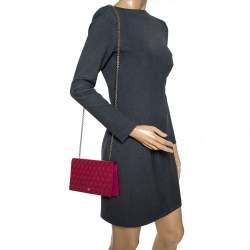 Pre Owned Fendi Magenta Patent Leather Fendilicious Wallet On Chain