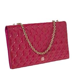 Pre Owned Fendi Magenta Patent Leather Fendilicious Wallet On Chain