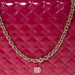 Pre Owned Fendi Magenta Patent Leather Fendilicious Wallet On Chain
