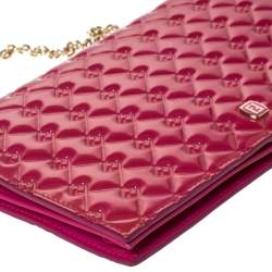 Pre Owned Fendi Magenta Patent Leather Fendilicious Wallet On Chain