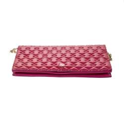 Pre Owned Fendi Magenta Patent Leather Fendilicious Wallet On Chain