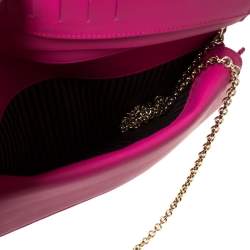 Pre Owned Fendi Magenta Patent Leather Fendilicious Wallet On Chain