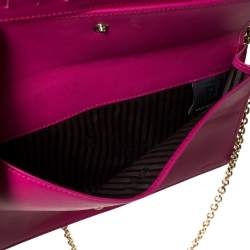 Pre Owned Fendi Magenta Patent Leather Fendilicious Wallet On Chain