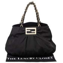 Pre Owned Fendi Black Canvas and Patent Leather Large Mia Shoulder Bag