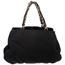 Pre Owned Fendi Black Canvas and Patent Leather Large Mia Shoulder Bag