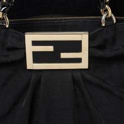 Pre Owned Fendi Black Canvas and Patent Leather Large Mia Shoulder Bag