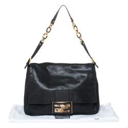 Pre Owned Fendi Black Iridescent Leather Mama Forever Large Flap Shoulder Bag