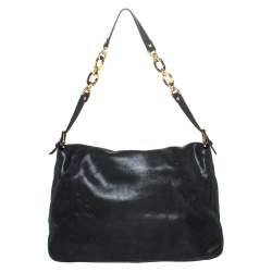 Pre Owned Fendi Black Iridescent Leather Mama Forever Large Flap Shoulder Bag