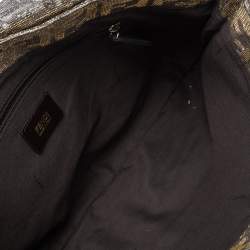 Pre Owned Fendi Gold/Silver Zucca Glitter Jacquard Fabric Mia Flap Bag