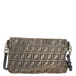 Pre Owned Fendi Gold/Silver Zucca Glitter Jacquard Fabric Mia Flap Bag