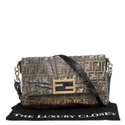 Pre Owned Fendi Gold/Silver Zucca Glitter Jacquard Fabric Mia Flap Bag