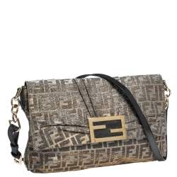 Pre Owned Fendi Gold/Silver Zucca Glitter Jacquard Fabric Mia Flap Bag