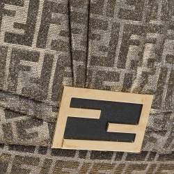 Pre Owned Fendi Gold/Silver Zucca Glitter Jacquard Fabric Mia Flap Bag