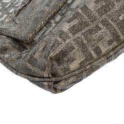 Pre Owned Fendi Gold/Silver Zucca Glitter Jacquard Fabric Mia Flap Bag