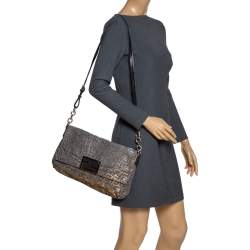 Pre Owned Fendi Gold/Silver Zucca Glitter Jacquard Fabric Mia Flap Bag