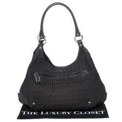 Pre Owned Fendi Black Zucchino Canvas and Leather Front Zip Hobo