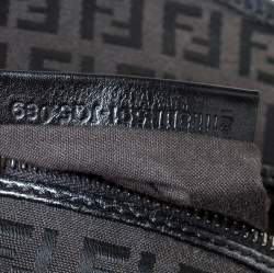 Pre Owned Fendi Black Zucchino Canvas and Leather Front Zip Hobo