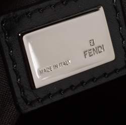 Pre Owned Fendi Black Zucchino Canvas and Leather Front Zip Hobo