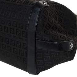 Pre Owned Fendi Black Zucchino Canvas and Leather Front Zip Hobo