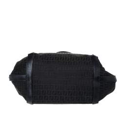 Pre Owned Fendi Black Zucchino Canvas and Leather Front Zip Hobo