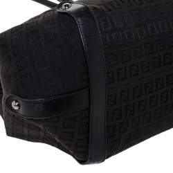 Pre Owned Fendi Black Zucchino Canvas and Leather Front Zip Hobo