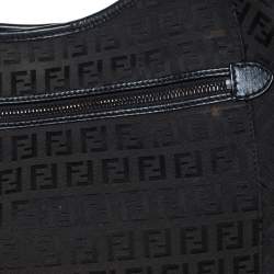 Pre Owned Fendi Black Zucchino Canvas and Leather Front Zip Hobo