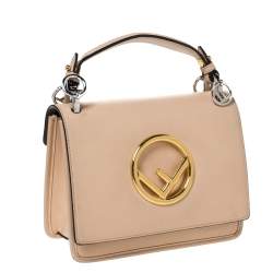 Pre Owned Fendi Beige Leather Small Kan I F Shoulder Bag