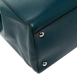 Pre Owned Fendi Dark Green Leather Medium 2Jours Tote