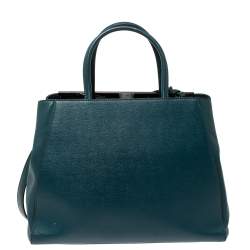 Pre Owned Fendi Dark Green Leather Medium 2Jours Tote