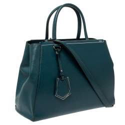 Pre Owned Fendi Dark Green Leather Medium 2Jours Tote