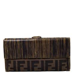 Pre Owned Fendi Tobacco Zucca Canvas and Leather Continental Wallet 