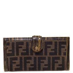 Pre Owned Fendi Tobacco Zucca Canvas and Leather Continental Wallet 
