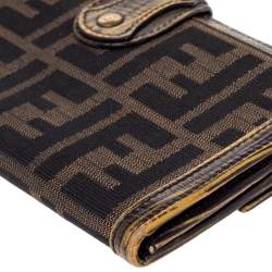 Pre Owned Fendi Tobacco Zucca Canvas and Leather Continental Wallet 