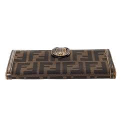 Pre Owned Fendi Tobacco Zucca Canvas and Leather Continental Wallet 