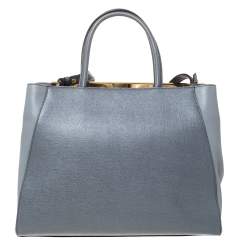 Pre Owned Fendi Grey Leather Medium 2Jours Tote
