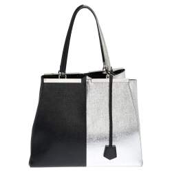 Pre Owned Fendi Black/Silver Leather Large 3Jours Tote
