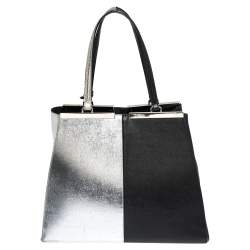 Pre Owned Fendi Black/Silver Leather Large 3Jours Tote