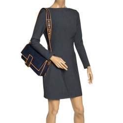 Pre Owned Fendi Blue/Orange Denim Mama Baguette Top Handle Bag