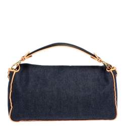 Pre Owned Fendi Blue/Orange Denim Mama Baguette Top Handle Bag