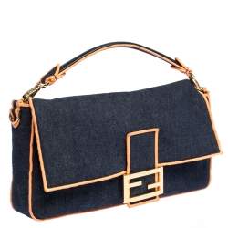 Pre Owned Fendi Blue/Orange Denim Mama Baguette Top Handle Bag