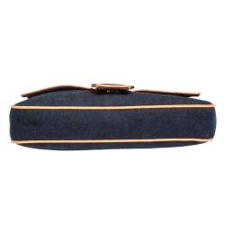 Pre Owned Fendi Blue/Orange Denim Mama Baguette Top Handle Bag