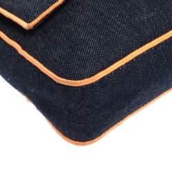 Pre Owned Fendi Blue/Orange Denim Mama Baguette Top Handle Bag