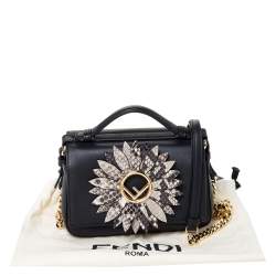 Pre Owned Fendi Black Leather and Python Small Daisy Flower Kan I F Shoulder Bag